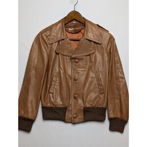 Vintage Sorrento‎ Light Brown Leather Jacket Size 38 Lapels Ribbed Cuff and Hem